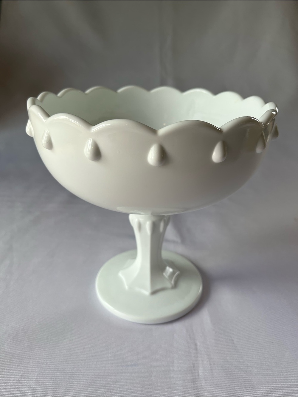Vintage Indiana Glass White Milk Glass Pedestal Compote Bowl, Teardrop Pattern